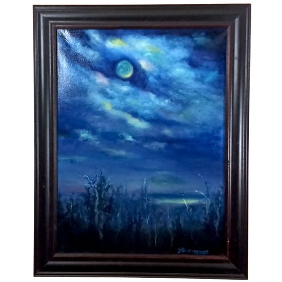 SOLD Framed Original Landscape Oil Painting Titled Man in the Moon 16x20 - Picture 5 of 7